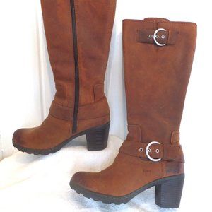 7 Born BOC Brown Leather Tall 2.5" Heels Zip Boots